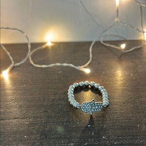 Silver Beaded Bracelet with Hamsa Charm